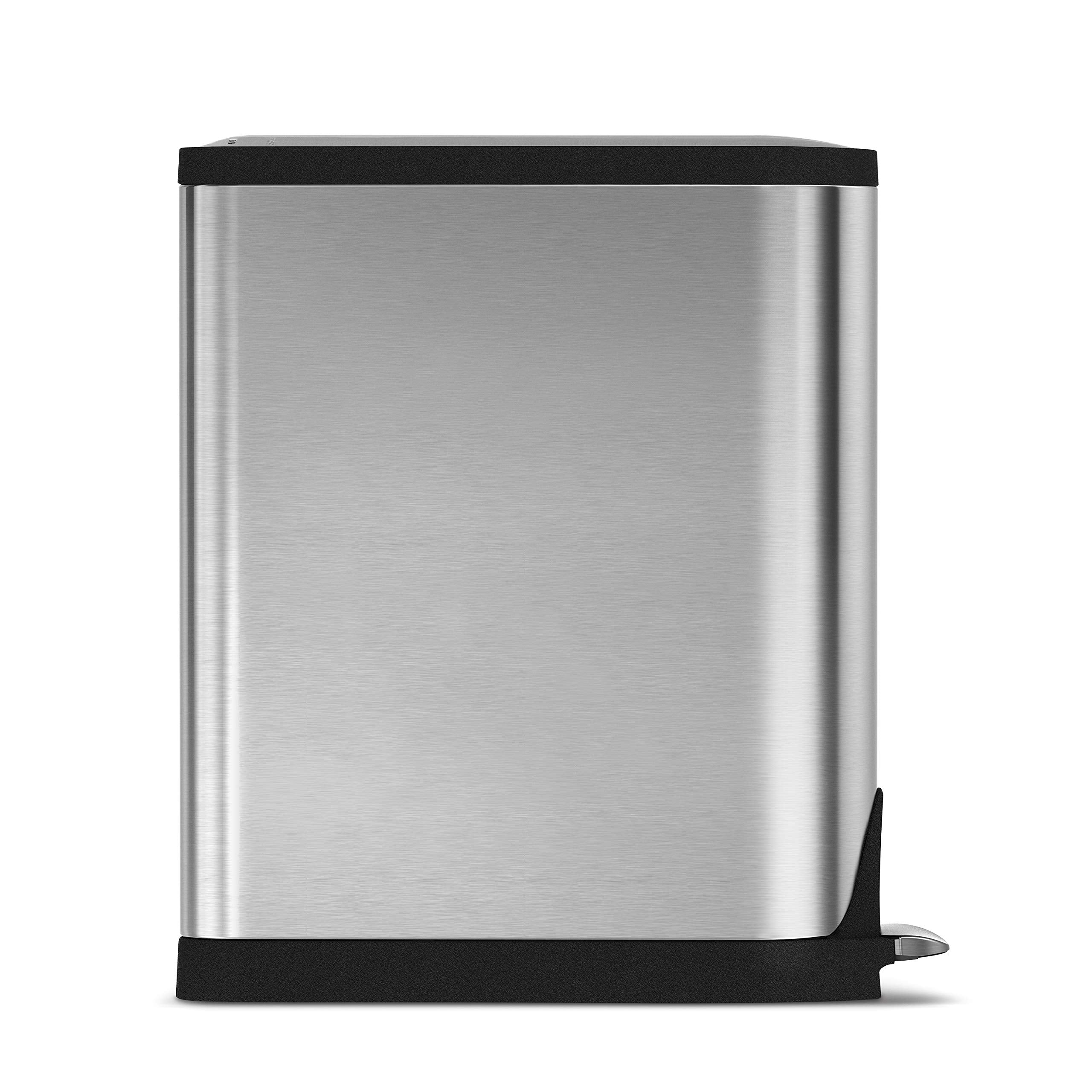 Simplehuman 40 Liter / 10.6 Gallon Dual Compartment Butterfly Lid Kitchen Recycling Step Trash Can, Brushed Stainless Steel